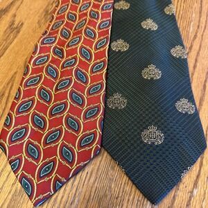 Lot Of 2 Vintage Tommy Hilfiger Italian Silk Ties Green Houndstooth Gold